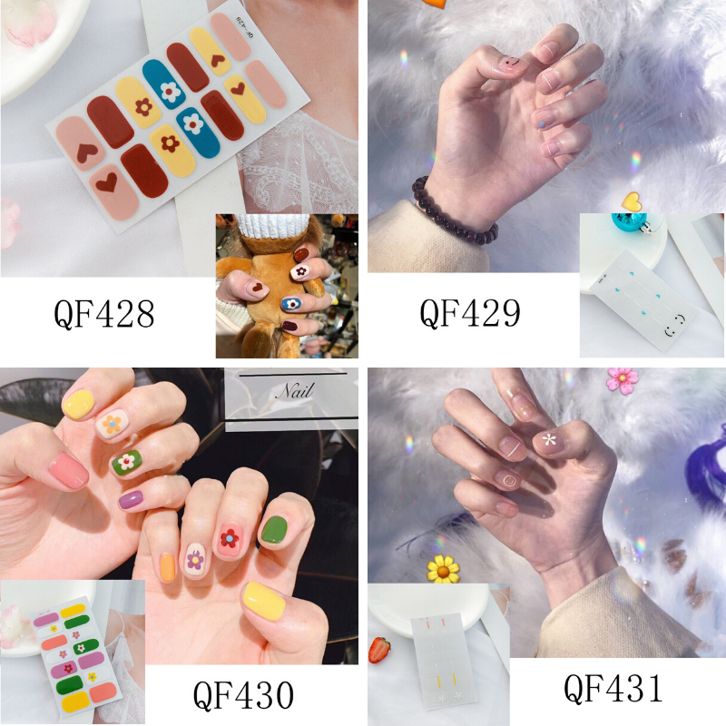 Set 14 Miếng Dán Móng Tay 3d Chống Nước Họa Tiết Đa Dạng