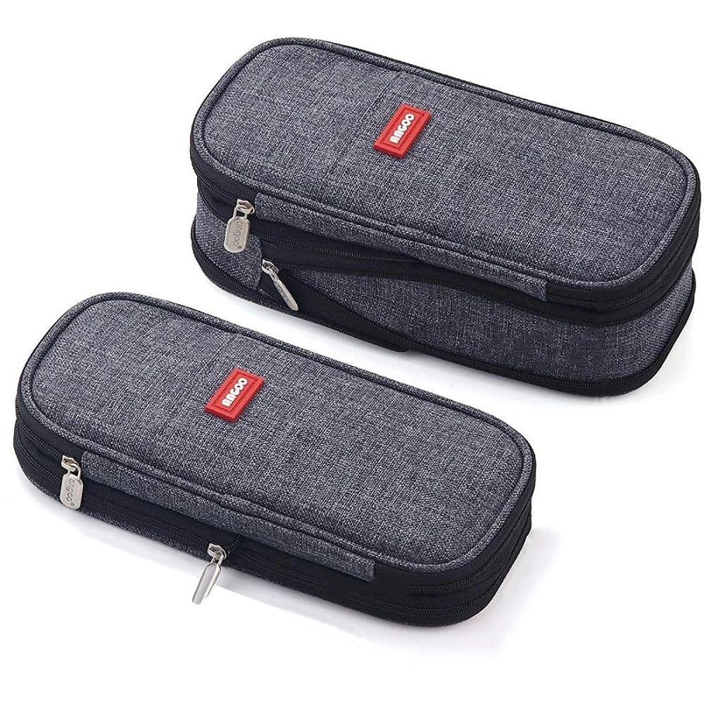 Túi đựng bút chì/ mỹ phẩm vải canvas sức chứa lớn phong cách cổ điển mang theo đi du lịch