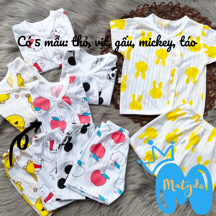 Quần áo sơ sinh ngắn tay cho bé trai bé gái COTTON GIẤY mùa hè giá rẻ đồ mới sinh cho bé cộc cúc chéo SS55