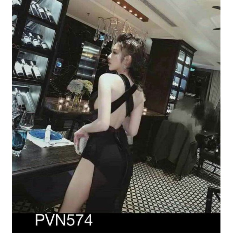 Set Bodysuit Hai Dây Cúp Ngực Chéo Lưng Kèm Quần Suông Xẻ Tà Hai Bên cực gợi cảm