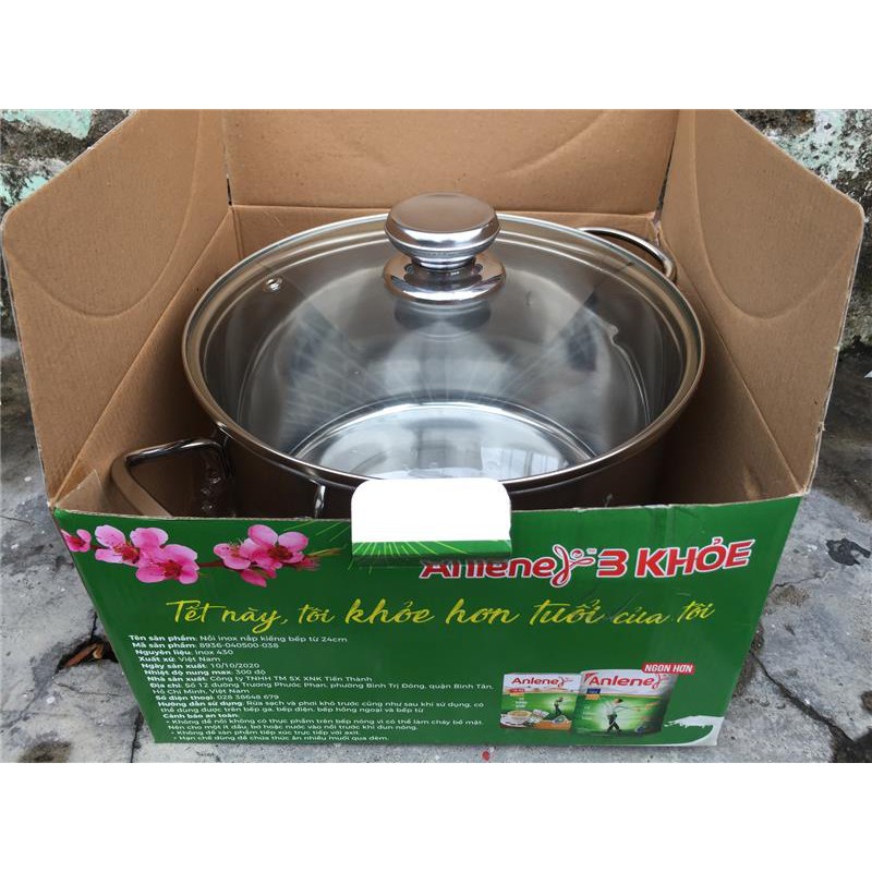 Nồi luộc gà inox vung kính 24cm ( dày, nặng 1,8kg)