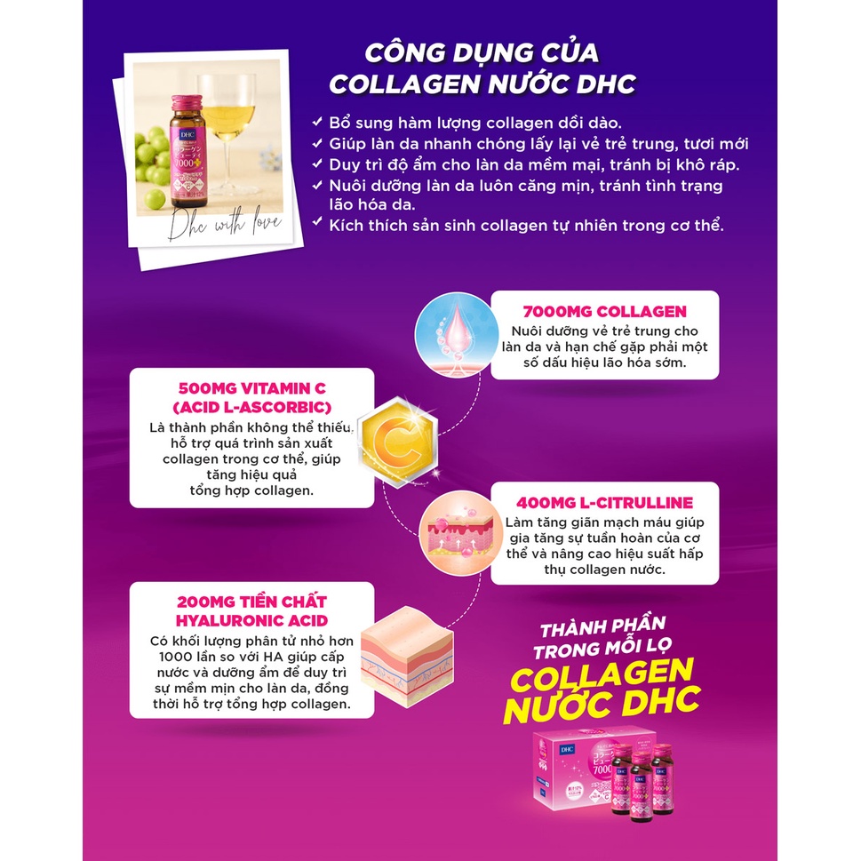 Liệu Trình 30 Ngày Trẻ Hóa Làn Da DHC Nhật Bản Collagen Nước Beauty 7000 Plus (50ml X 30 Chai)