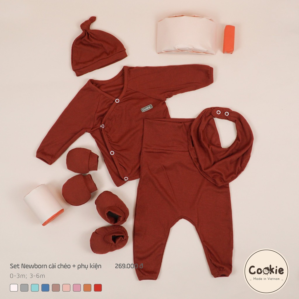 Bộ Rời COOKIE Dài Tay Cài Chéo Cạp Cao 0-3/3-6M Chất Liệu Air-Cool Knitwear Điều Hoà Nhiệt 4 Mùa