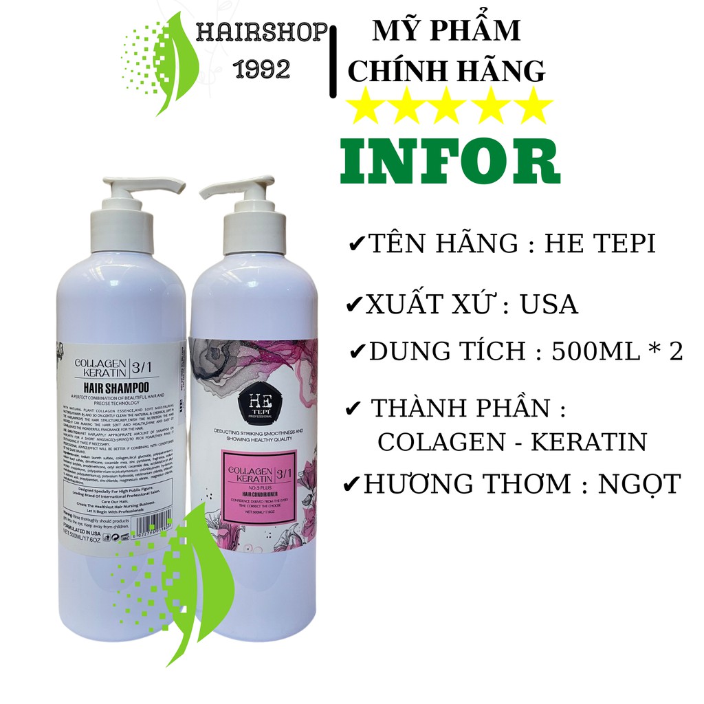 Cặp dầu gội dầu xả HE TEPI Phục hồi tóc hư tổn tái tạo cấu trúc tóc – siêu mềm mượt|bộ dầu gội xả 500ml * 2