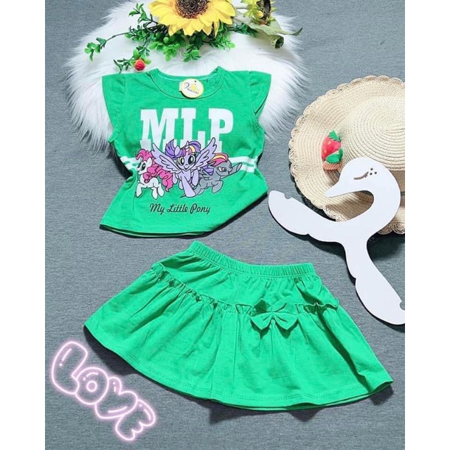 Bộ tay cộc quần đùi váy cho bé gái thun cotton 4 chiều co dãn tốt