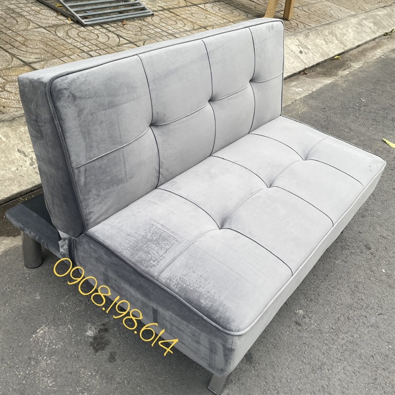 Sofa Bed mini size 1.2m cho nhà nhỏ - Sofa đơn nhỏ gọn vải Nhung xám decor nhà xinh xắn