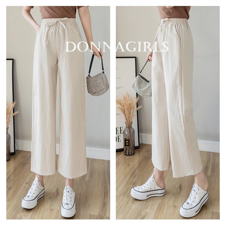 Quần dài nữ ống rộng suông Culottes vãi đũi xước cực thoáng mát hottren DONNAGIRLS QO04