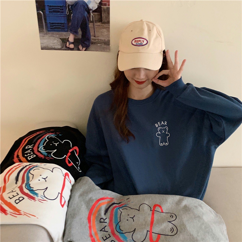 Áo nỉ tay dài cổ tròn thiết kế thời trang xinh xắn dành cho nữ