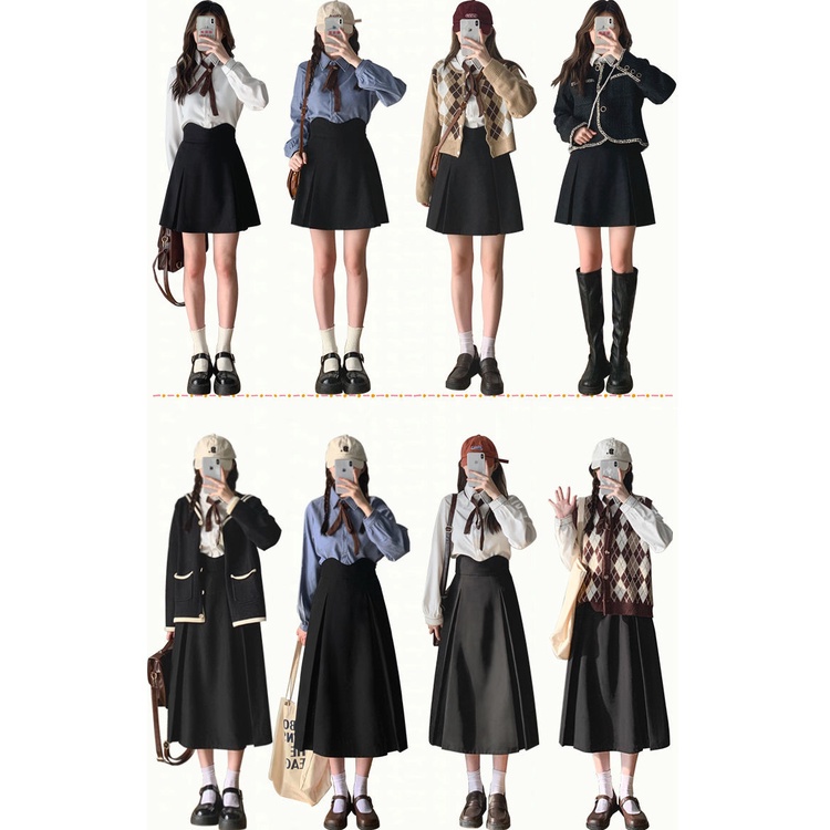 Chân váy chữ A lưng cao màu đen dáng dài size S~4XL