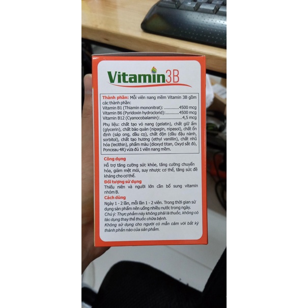 Vitamin 3B Bổ sung Vitamin B1 B6 B12 Tăng cường sức khỏe nâng cao sức đề kháng Giảm tê bì chân tay Hộp 100 Viên