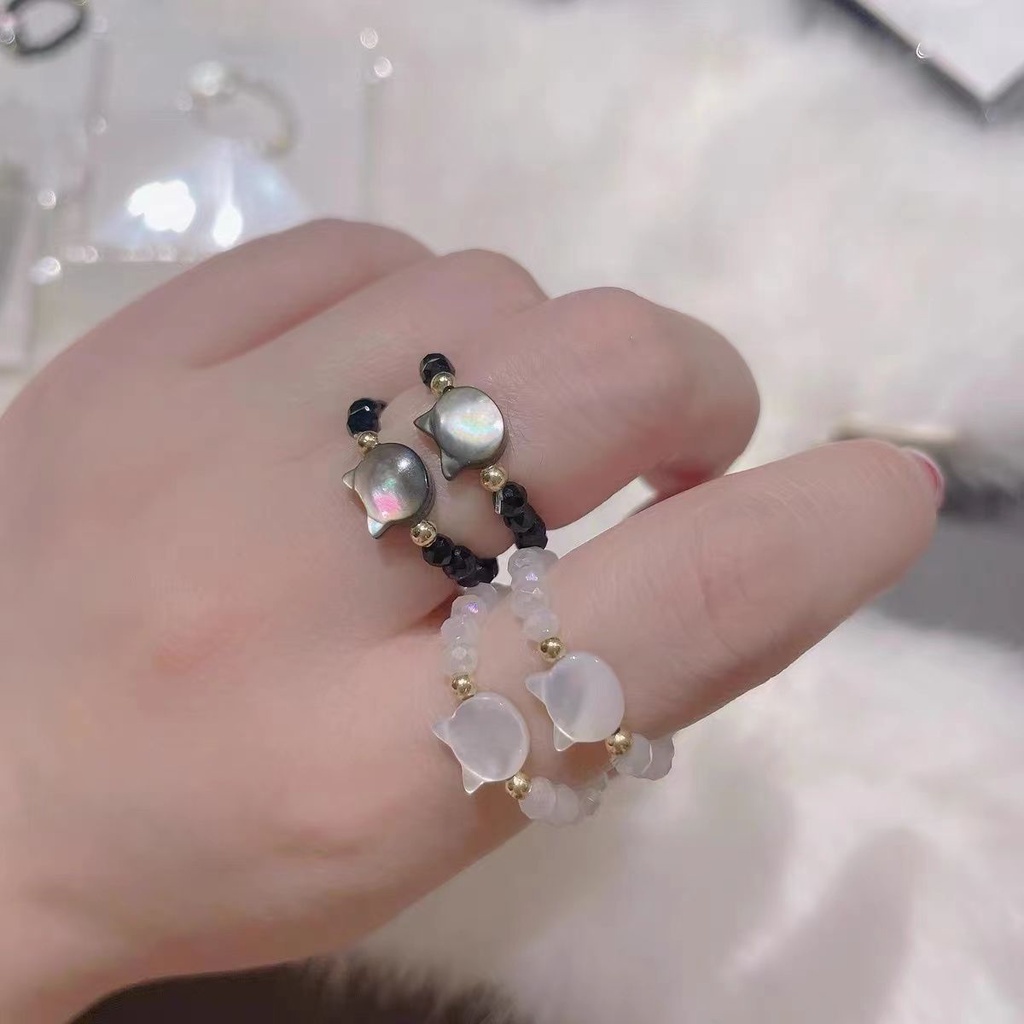 Nhẫn Đeo Tay Đính Đá Pha Lê Đen Tự Nhiên Không Phai Màu Phong Cách Nhật Bản