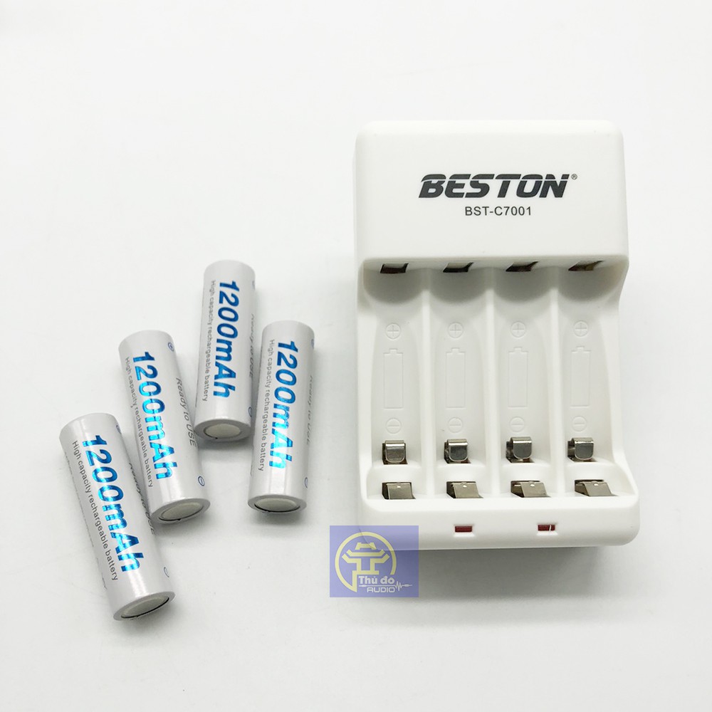 Combo 4 pin AA BESTON có bán kèm sạc - Pin sạc BESTON 1200 mAh cao cấp