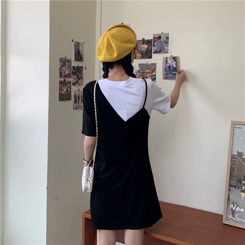 SUXI Đầm Thun Dáng Rộng Màu Trơn Thời Trang Mùa Hè