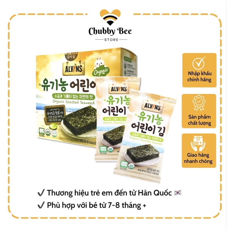 Rong biển Hữu cơ tách muối ALVINS Hàn Quốc cho bé