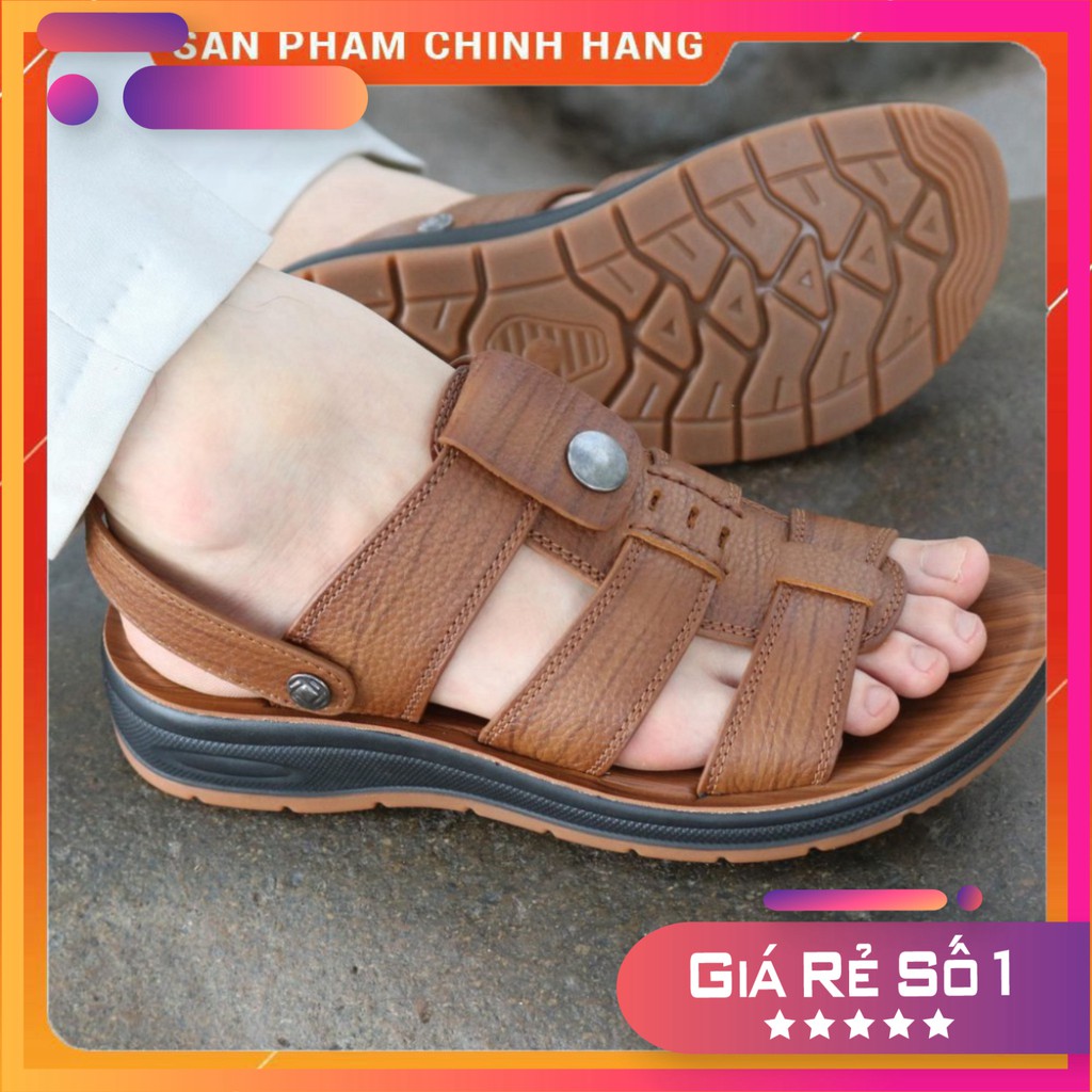 Dép sandal nam trung niên 💝 HT.NEO 💝 da bò xịn kết hợp đế kếp cao 3,5cm cực đẹp khâu may chân quai công nghệ 2021.