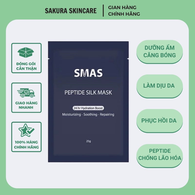 Mặt Nạ Smas Dưỡng Ẩm Phục Hồi Làm Dịu Da Tức Thì SMAS Peptide Silk Mask 25G Nhập Khẩu Chính Hãng