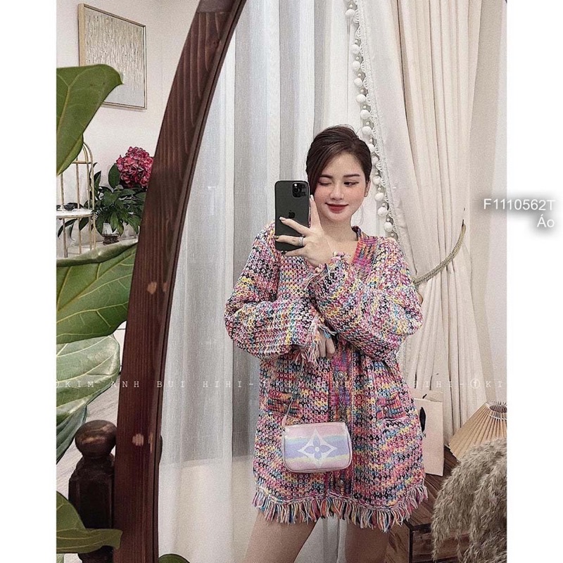 Set 4 -áo sơ mi tay dài phối áo gilê len viền sát nách + chân váy ngắn xếp ly +cà vạt 1023 thaotranshop90