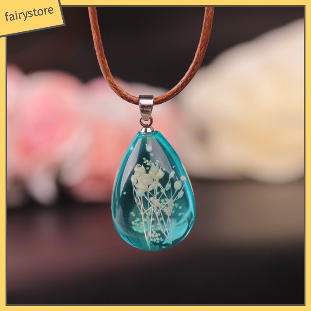 Vòng cổ mặt hình giọt nước phối hoa khô phát sáng trong tối cho nữ