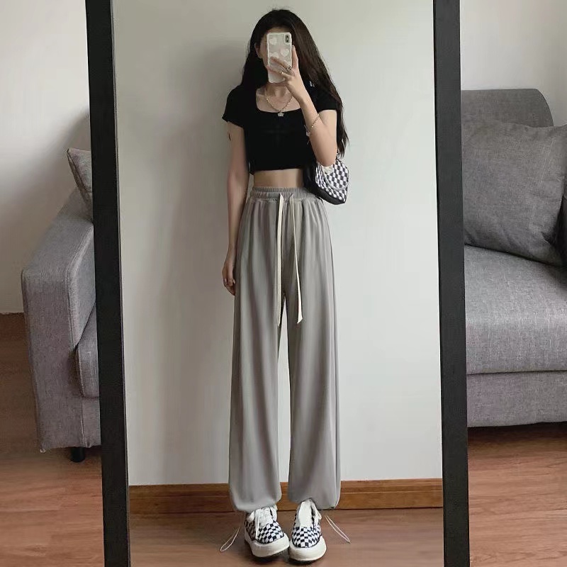 【ZHELIHANGFEI】Quần Ống Rộng Lưng Cao Theo Phong Cách Preppy