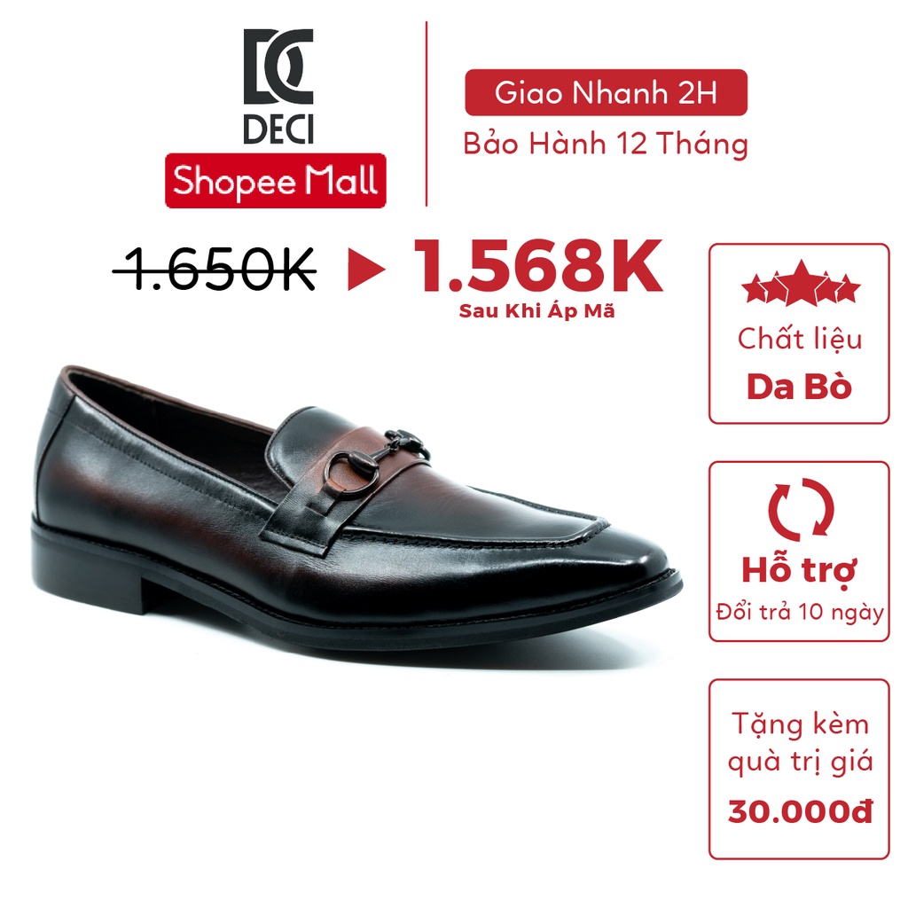 Giày tây công sở nam DECI kiểu giày lười loafer màu nâu đen BROGUE 8