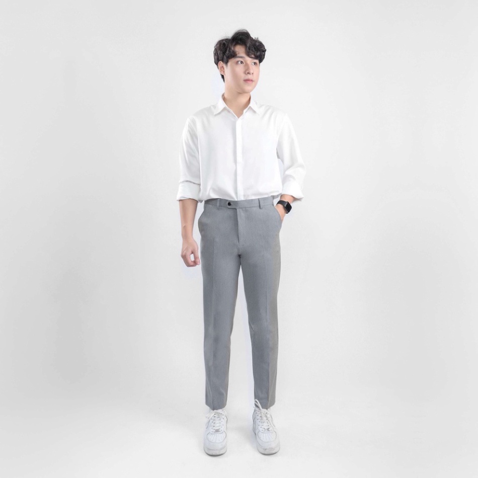 Quần tây âu nam chất vải cotton co giãn - Quần tây nam màu xám co giãn 4 chiều cao cấp
