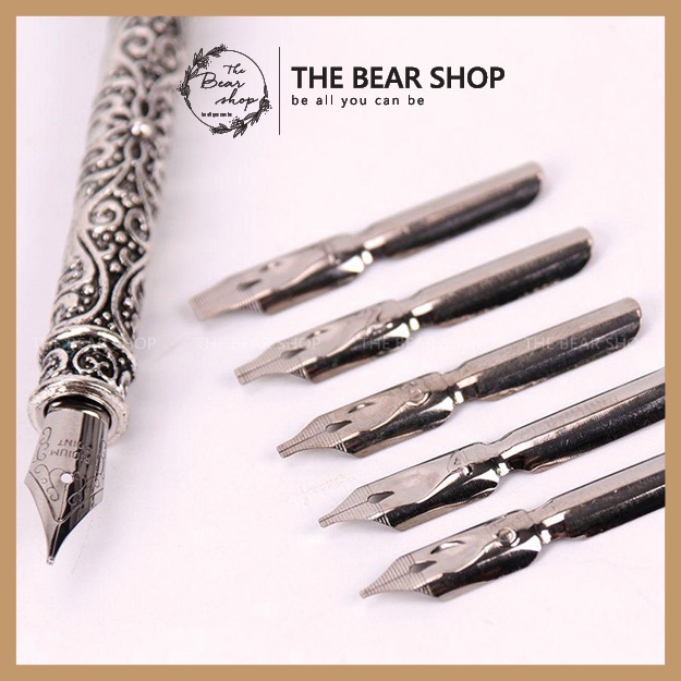 Bút chấm mực bút máy gắn lông vũ nhiều mẫu kiểu dáng cổ điển - The Bear Shop