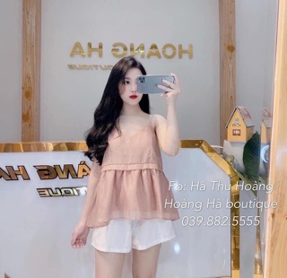 Áo 2 dây voan hồng