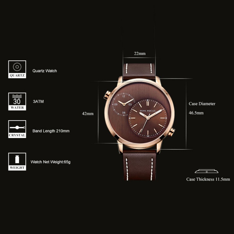 Đồng hồ nam MINI FOCUS MF035 dây da chạy 5 kim size mặt 46mm | BigBuy360 - bigbuy360.vn