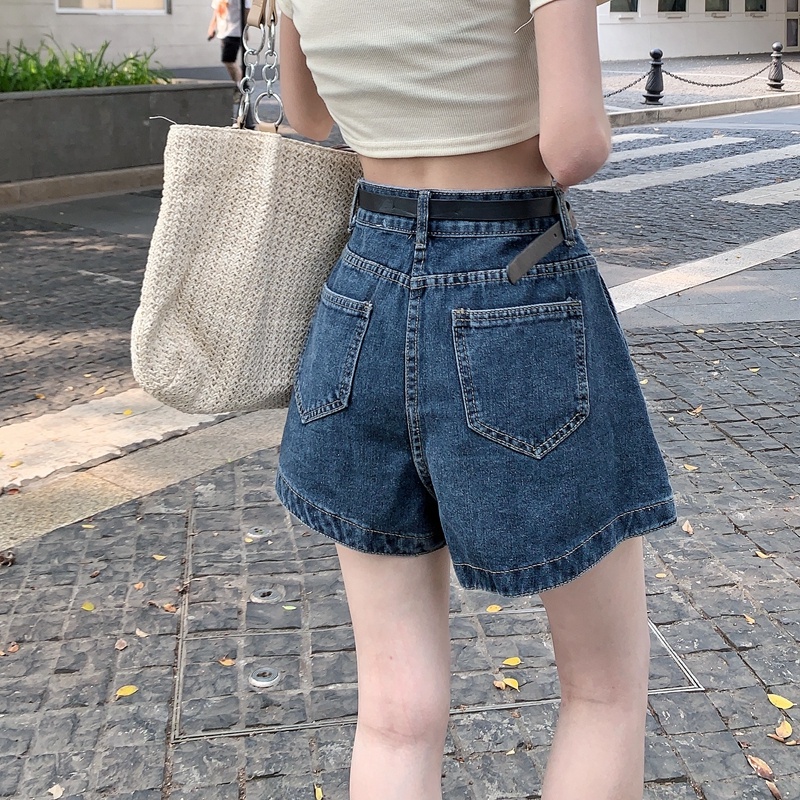 Quần Short Denim Ống Rộng Lưng Cao Thời Trang Mùa Hè Phong Cách Hàn Quốc Cho Nữ