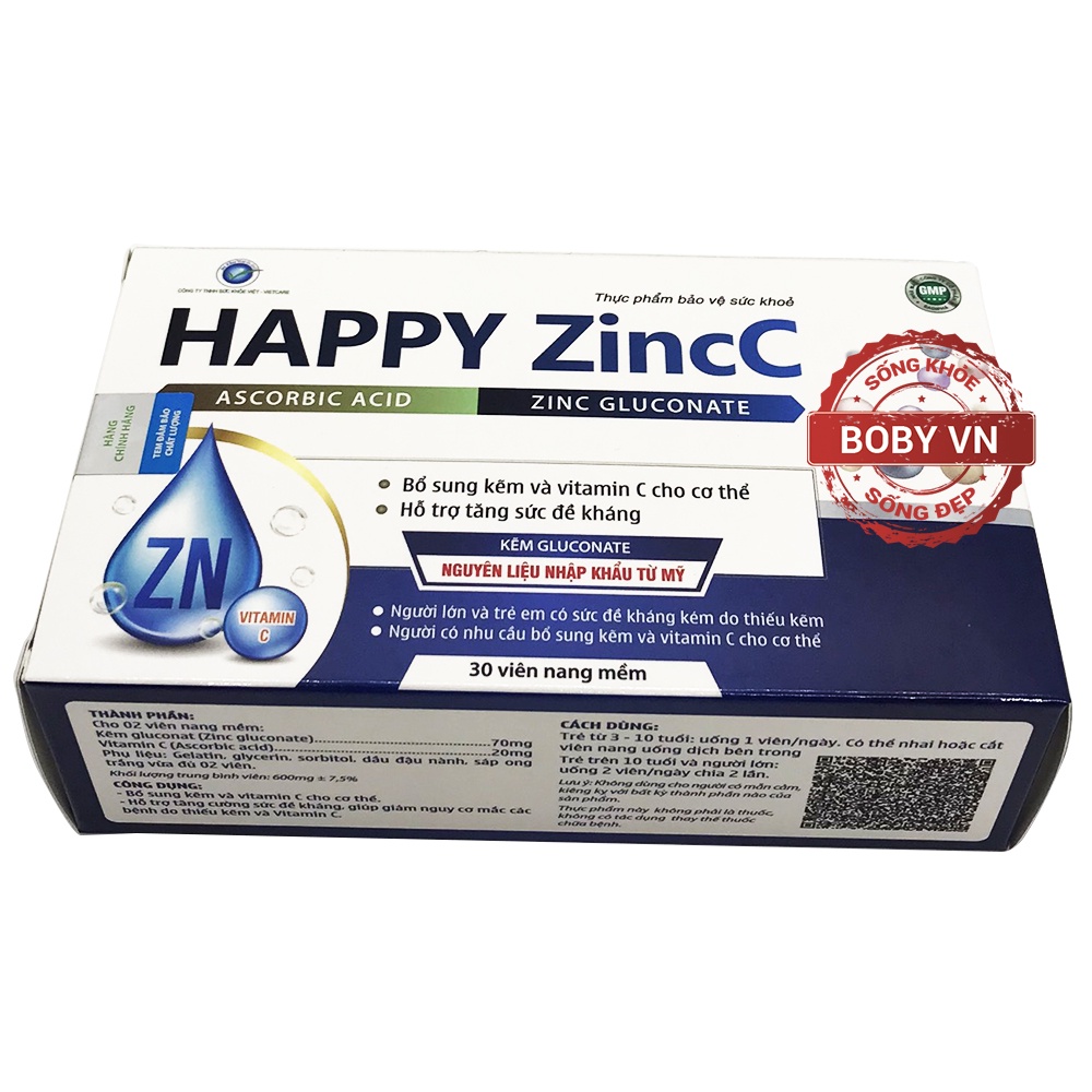 Happy Zincc bổ sung kẽm và vitamin C hỗ trợ tăng sức đề kháng -  - Boby