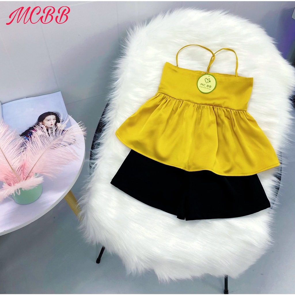 MCBB - 24-48 Kg 100% Lụa Bộ Áo Hai Dây Bé Gái Peblum Quần Short Đùi Trơn Kiểu Quần Áo Bé Gái Đồ Bộ Trẻ Em Nữ 1 - 16 Tuổi