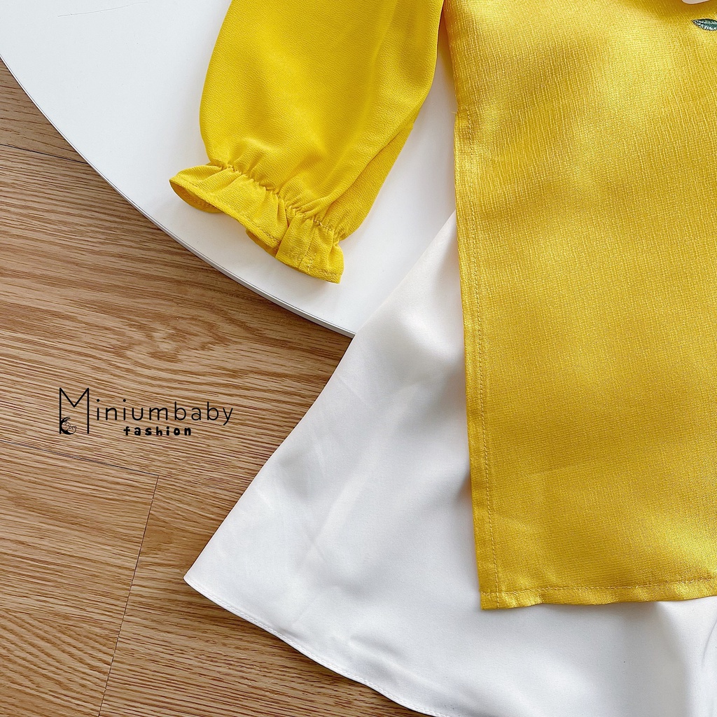 Set bộ áo dài cho bé gái, mẫu thiết kế áo dài cách tân họa tiết hoa mẫu đơn cho bé  MINIUMBABYFASHION AD1121