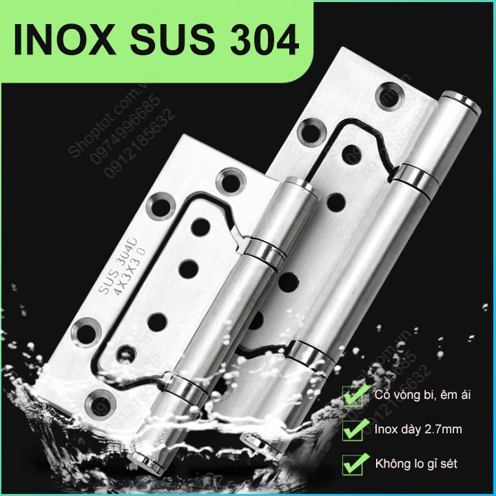 Bản lề lá cánh bướm - âm dương loại 5 inch (5x4) bằng inox 304 dày 2.5mm cho cửa gỗ, cửa nhựa, cửa nhôm