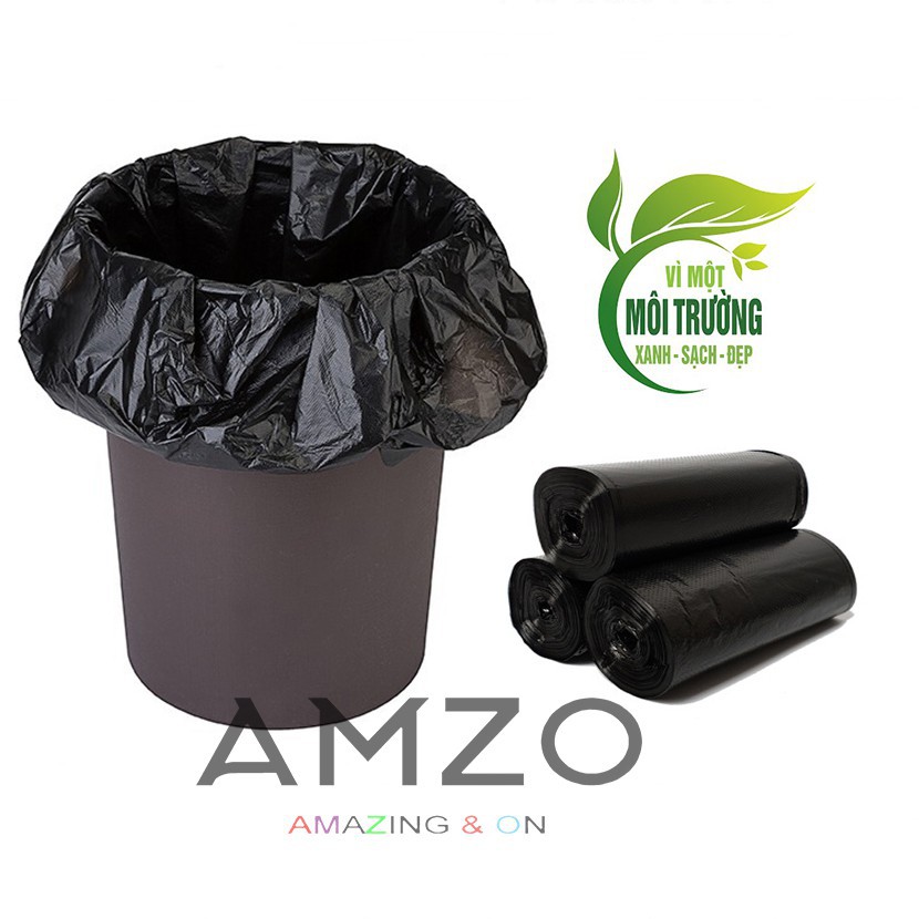 3 Cuộn (1Kg) Túi Đựng Rác Đen, Bao Rác Tự Phân Hủy Sinh Học Amzo