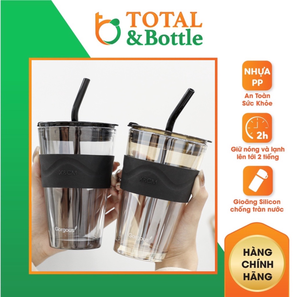 Ly thuỷ tinh cao cấp chịu nhiệt nóng lạnh có ống hút 500ml - Total Bottle