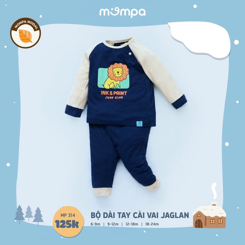 [CHÍNH HÃNG] Bộ dài tay cài vai jaglan bo gấu họa tiết trẻ em đáng yêu MP314 Mompa