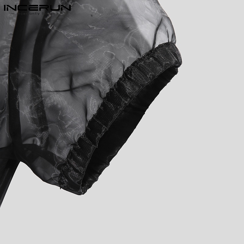 Jumpsuit INCERUN tay ngắn thiết kế xuyên thấu phối khóa kéo gợi cảm cho nam