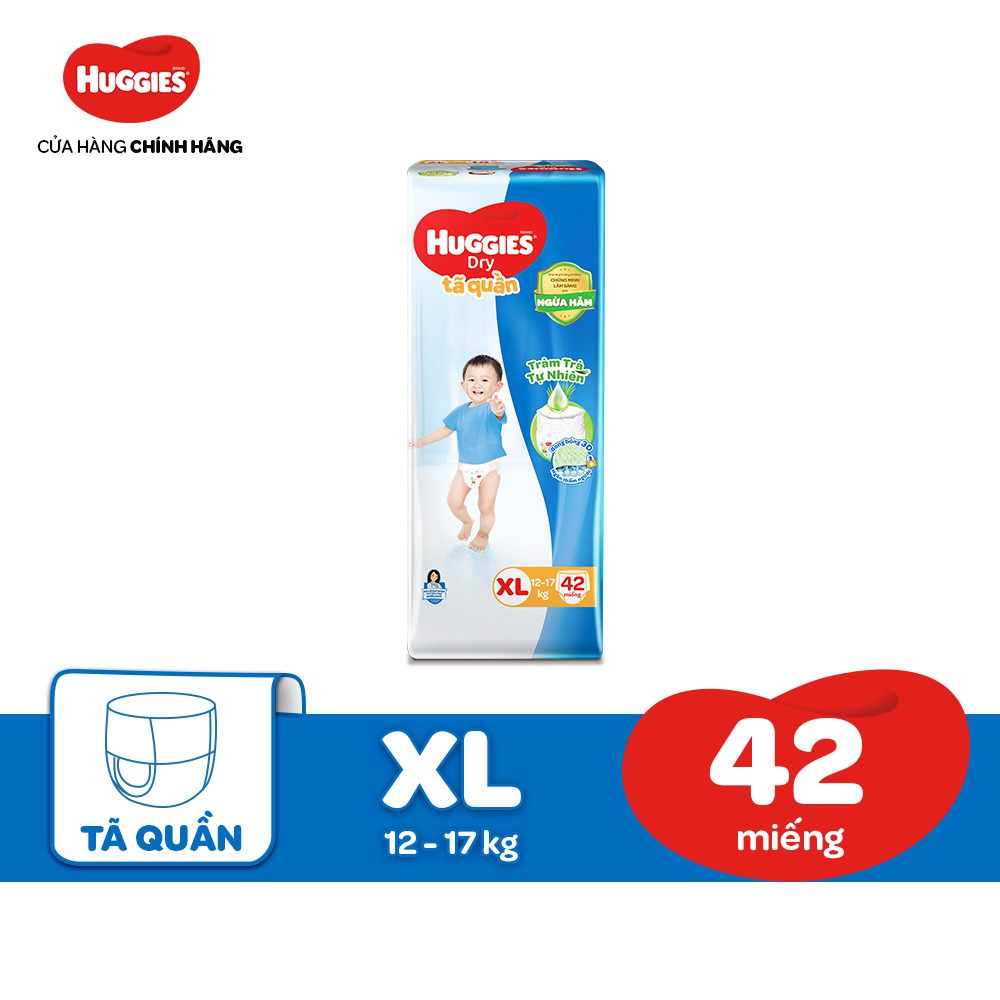 Tã quần Huggies Tràm Trà Tự Nhiên Dry Pants Big Jumbo M54/L48/XL42/XXL38:M54