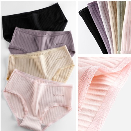 Pure cotton mid-waist breathable sexy threaded lace panties