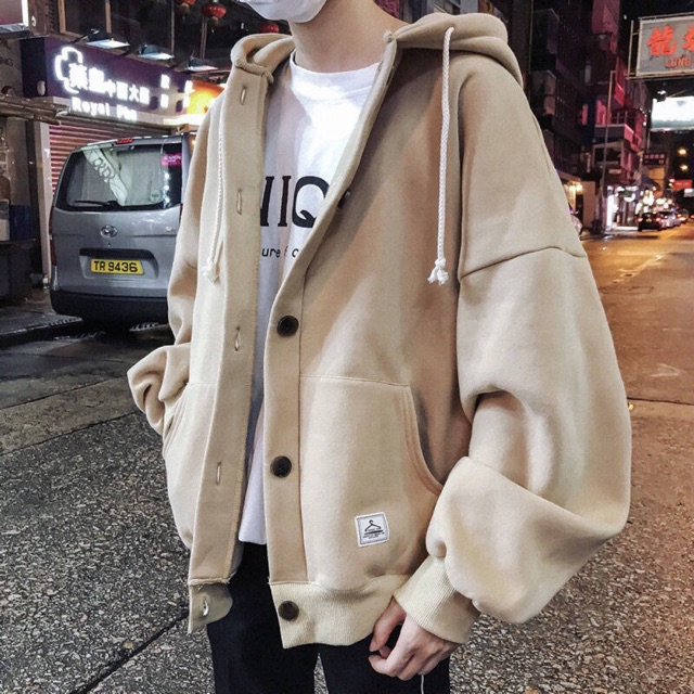 _Áo khoác hoodie phối cúc siêu dày