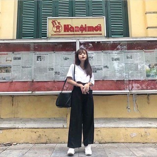 TONG SET ÁO CROPTOP TIM MIX QUẦN CULLOTE ĐEN BASIC HOT