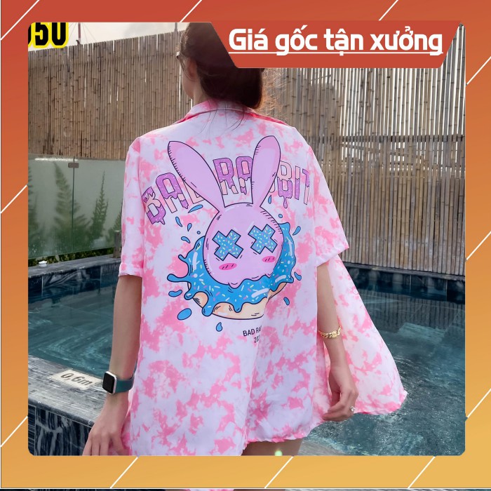 Áo sơ mi nam nữ loang màu unisex form rộng tay lở họa tiết Thỏ bad rabbit vô cùng xinh xắn bắt mắt thu hút mọi ánh nhìn,