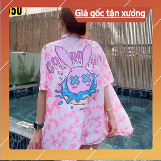 Áo sơ mi nam nữ loang màu unisex form rộng tay lở họa tiết Thỏ bad rabbit vô cùng xinh xắn bắt mắt thu hút mọi ánh nhìn,