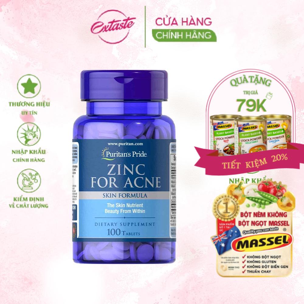 Viên uống bổ sung kẽm Puritan's Pride Zinc For Acne cho da mịn màng 100 viên