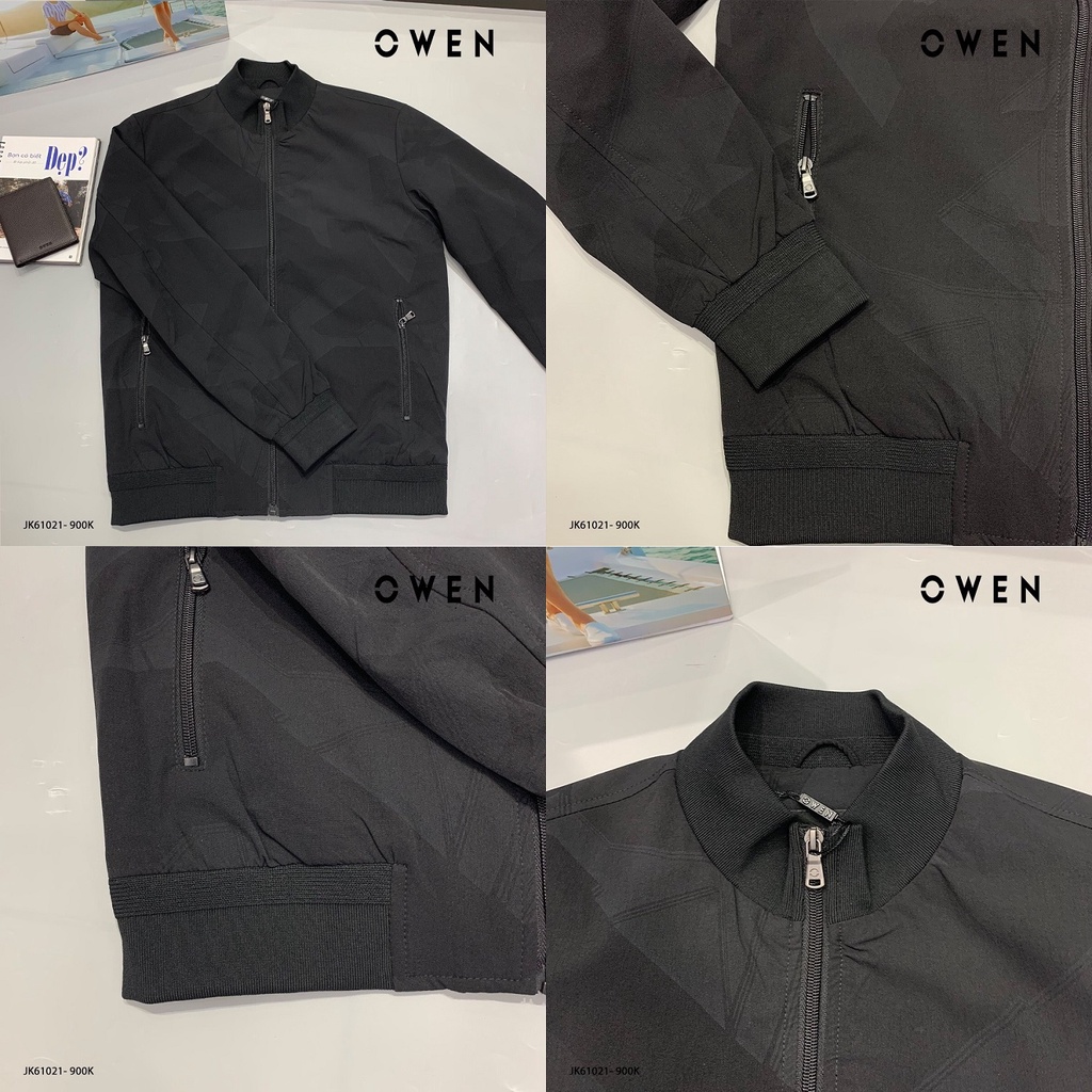 Áo Khoác Nam Owen JK61021 Jacket Dáng Suông Màu Đen In Họa Tiết Bo Cổ Tay Và Gấu Áo Tiện Lợi Chất Polyester bền màu