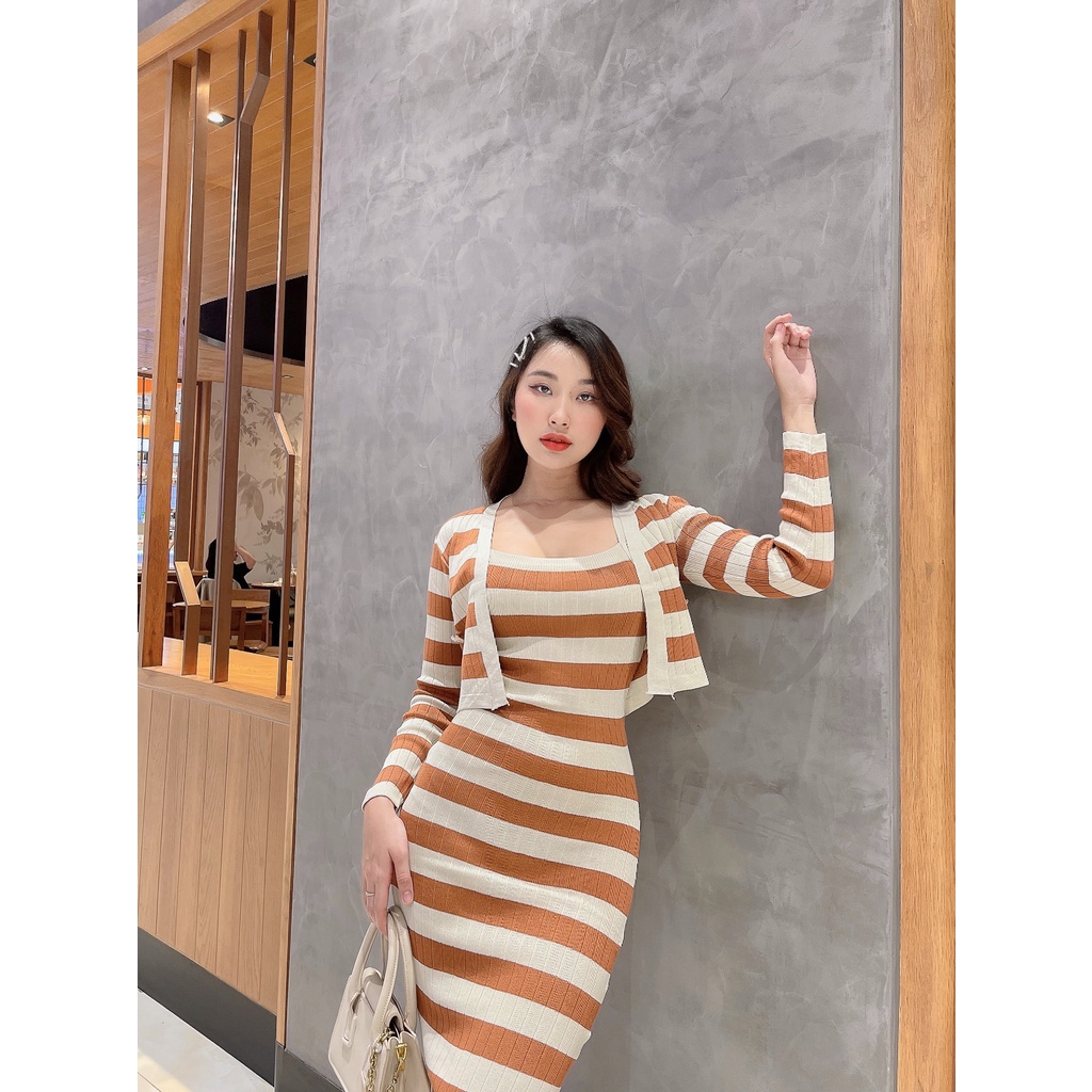 Set khoác len + đầm 2 dây body ôm dáng sexy trẻ trung Set Yman DS89 Cin house