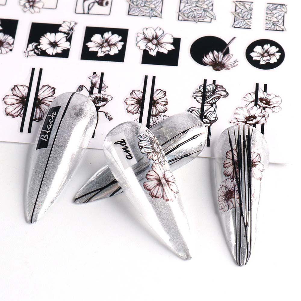 OCEANMAP Miếng Dán Trang Trí Móng Tay 3D Hình Hoa Lá Mùa Thu Đông Màu Trắng Đen DIY