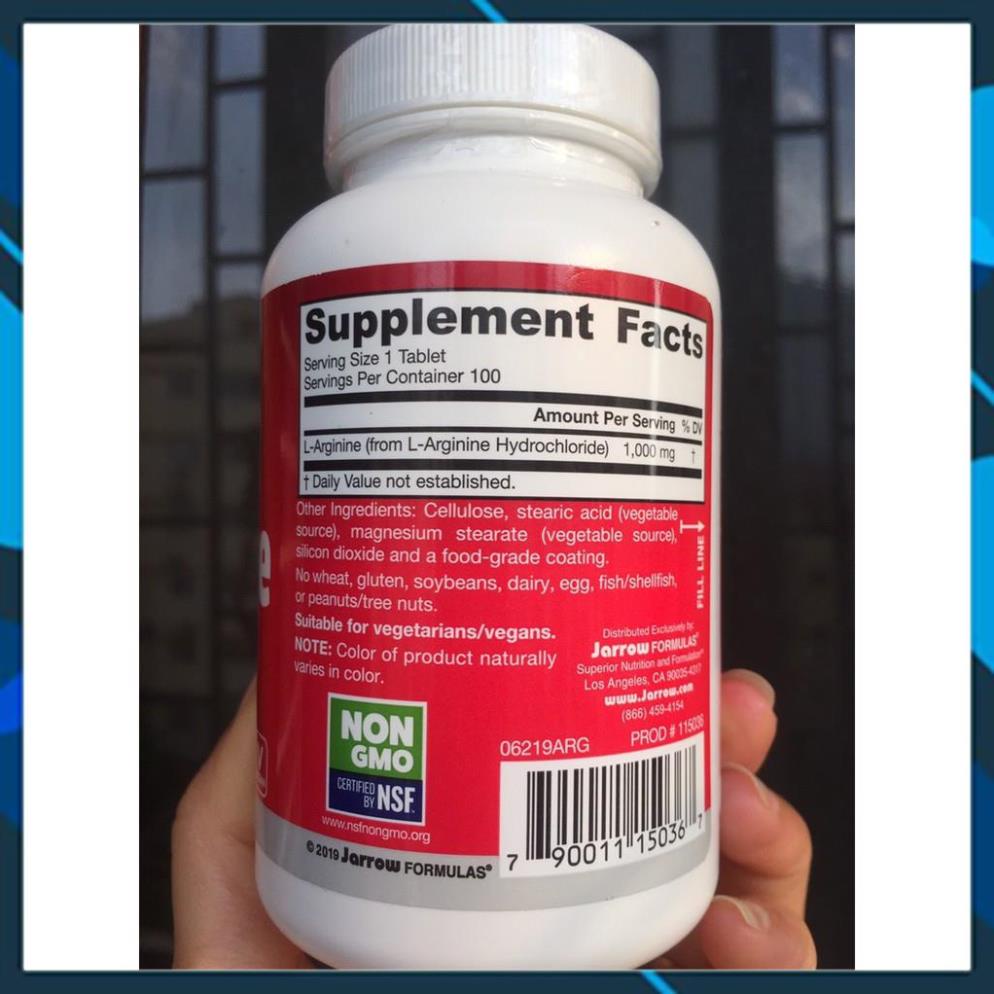 Viên uống Jarrow Arginine 1000mg  của Mỹ  hỗ trợ tăng cường thải độc gan hộp 100 viên