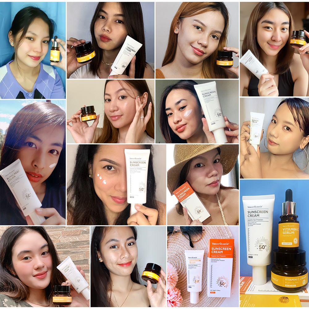 Bộ 3 Món Gồm Serum Vitamin C + Kem Dưỡng Làm Trắng Và Kem Chống Nắng Hiệu VIBRANT GLAMOUR