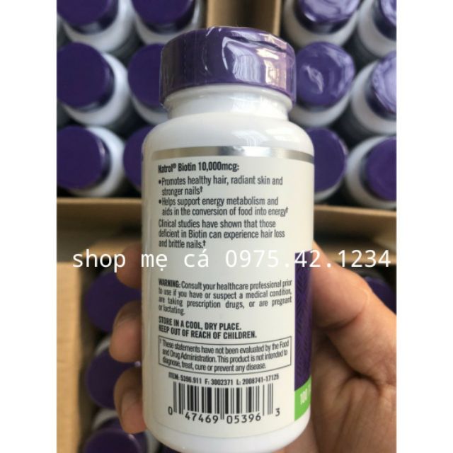 Thuốc mọc tóc Biotin Natrol 10000mcg 100 viên của Mỹ